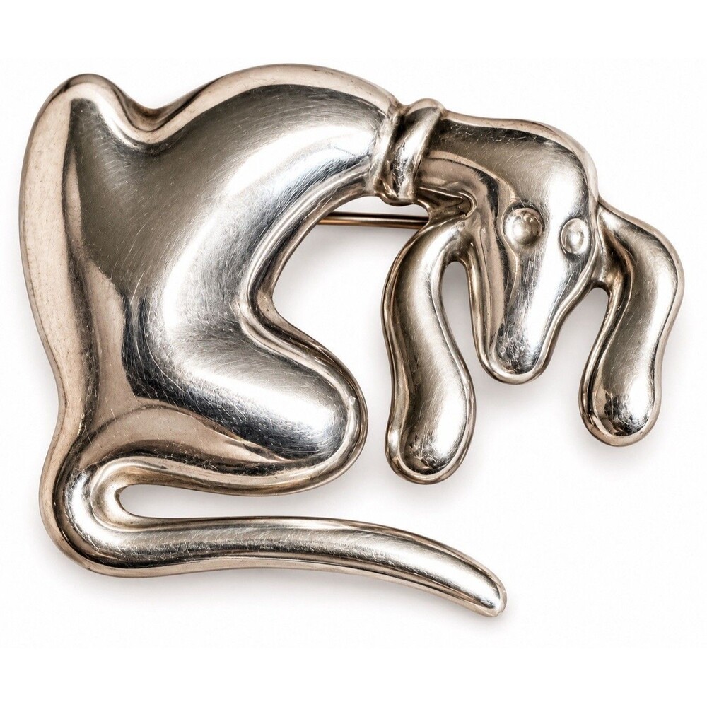 Vintage Taxco Mexico Brooch 925 Sterling Silver Dachshund Hound Dog Modernist